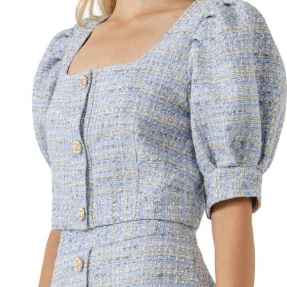 Endless Rose Anthropologie Puff Sleeve Tweed Crop Top size small women's - Picture 3 of 11
